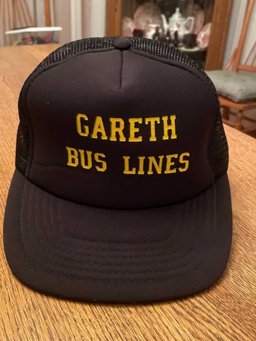 Vintage Gareth Bus Lines Black Snapback Trucker Hat Cap by Universal